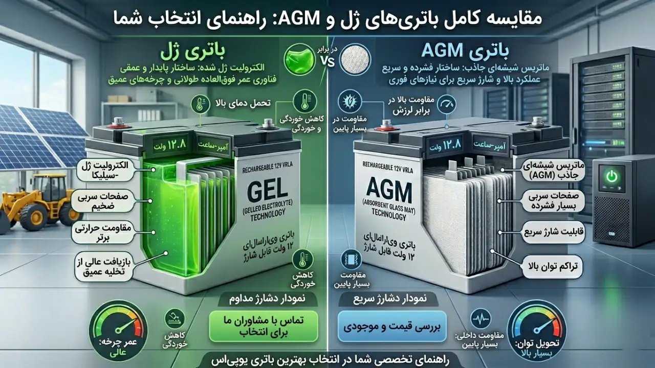 تفاوت باتری ژل (Gel) با AGM؛ راهنمای تخصصی انتخاب بهترین باتری یو پی اس