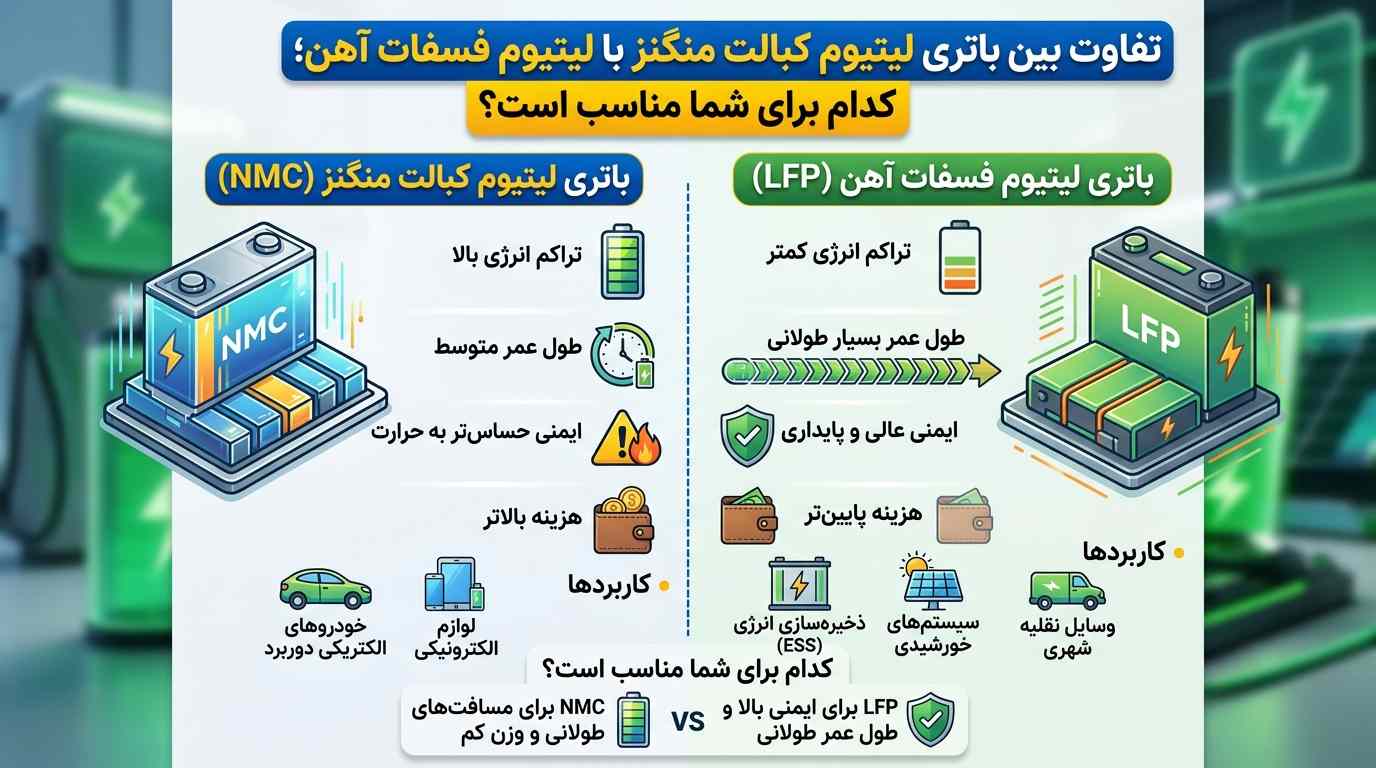 تفاوت بین باتری لیتیوم کبالت منگنز با لیتیوم فسفات آهن