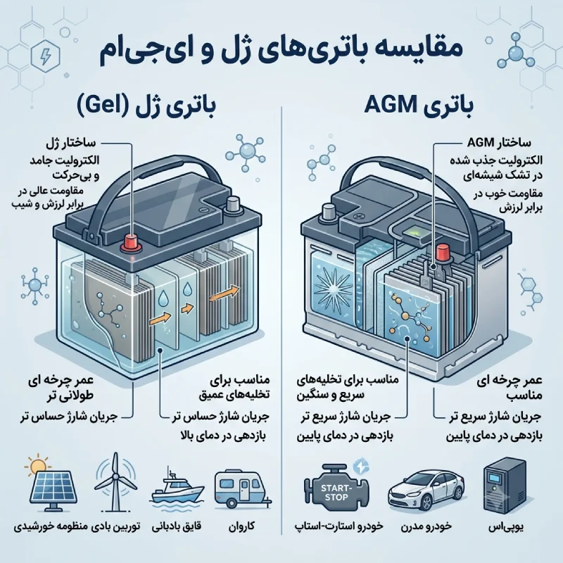 کاربردهای اصلی بر اساس تفاوت باتری ژل (Gel) با AGM